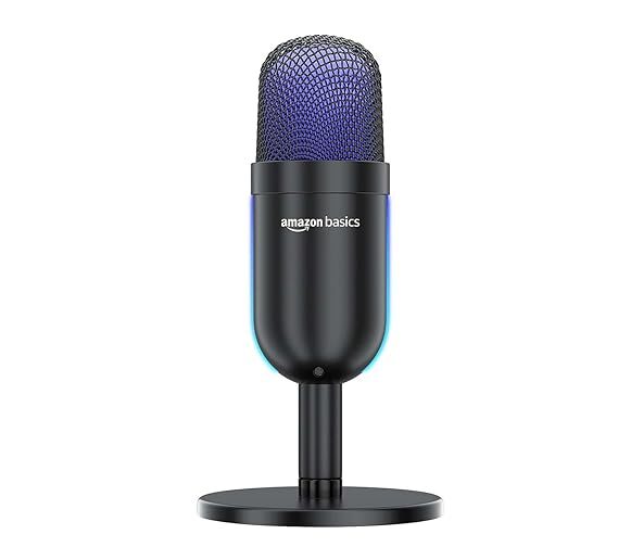USB condenser microphone with adjustable stand and RGB lighting for podcasting, gaming, streaming, and voice recording