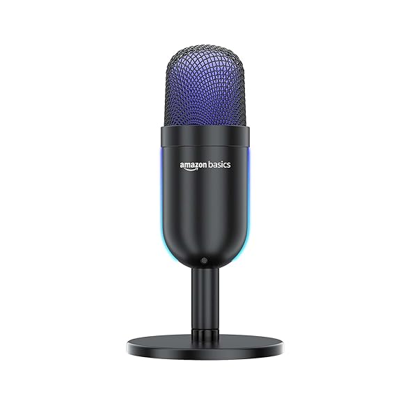 USB condenser microphone with adjustable stand and RGB lighting for podcasting, gaming, streaming, and voice recording