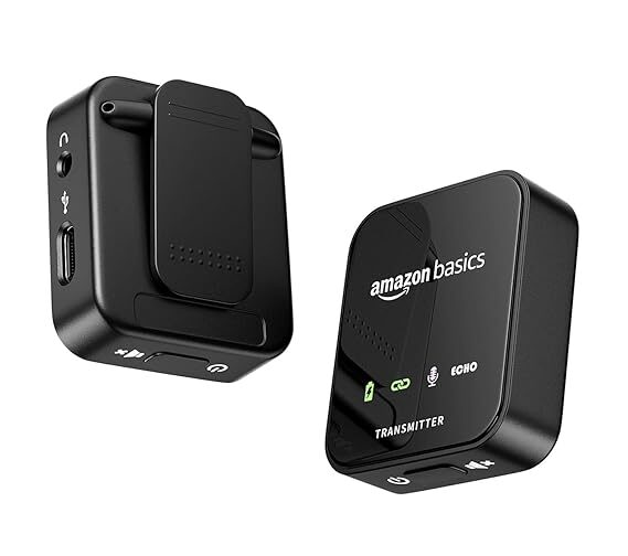Amazon Basics wireless microphone system with receiver, USB connector, and noise cancellation for DSLR and smartphones