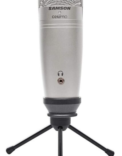 Samson C01U Pro USB studio condenser microphone with tripod stand in silver color