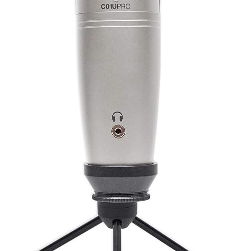 Samson C01U Pro USB studio condenser microphone with tripod stand in silver color