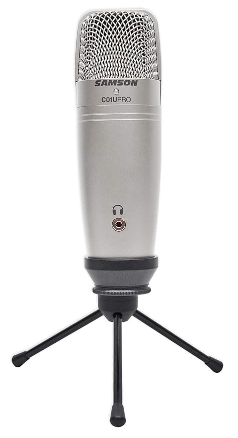 Samson C01U Pro USB studio condenser microphone with tripod stand in silver color