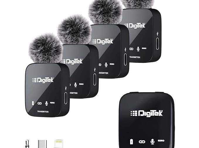Digitek DWM-111 4-Channel Wireless Mic System with 360° Capture, Noise Reduction & 50m Range
