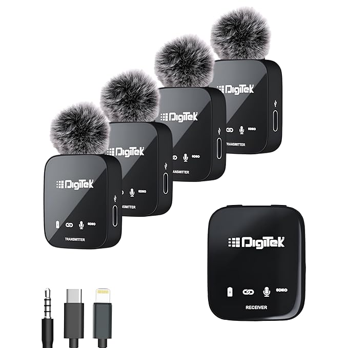 Digitek DWM-111 4-Channel Wireless Mic System with 360° Capture, Noise Reduction & 50m Range