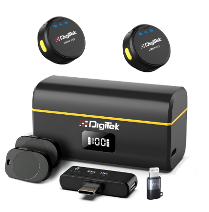 DIGITEK DWM-115 2-in-1 Wireless Lavalier Microphone with Noise Reduction & 40m Range for iOS & Android