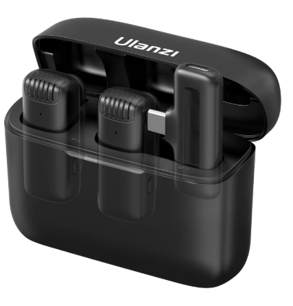 ULANZI J12 Wireless Lavalier Microphone for USB-C Phones with Charging Case – 65ft Range (Black)
