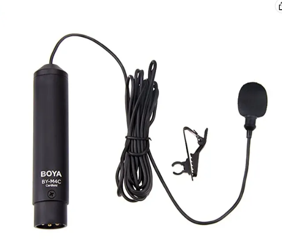 Boya BY-M4C Phantom Power Clip-On Cardioid XLR Lavalier Microphone for Sony, Panasonic, Canon, Camcorders 